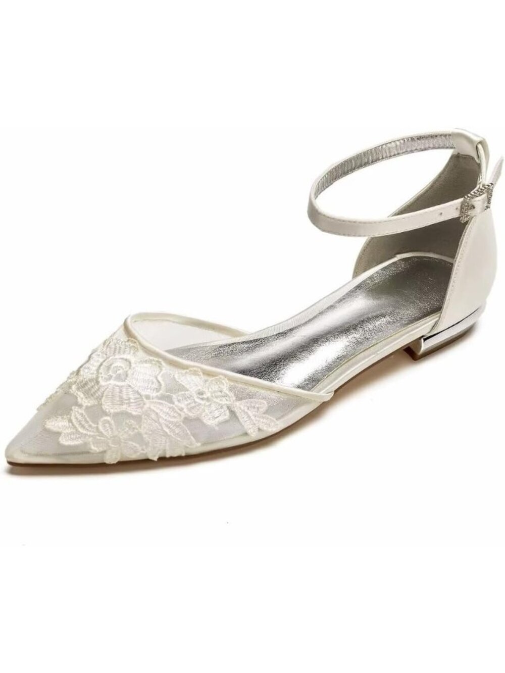 Women's Ivory Flats For Bride Pointed Toe Tie Up Imported Rubber Sandals Shoes